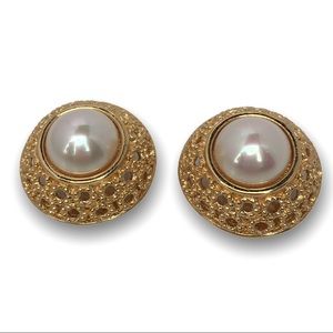 Authentic Christian Dior Gold Pearl Earrings